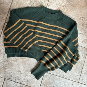 Free People Green and Gold Striped Sweater